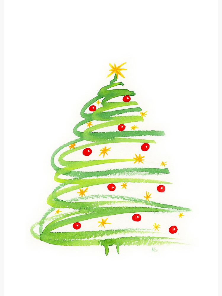 Thumbnail 2 of 2, Art Board Print, Christmas tree with deoration watercolor painting designed and sold by KarenKaspar.