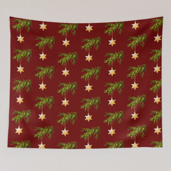 Item preview, Golden poinsettia with fir branch and lights – Festive tree decoration for Christmas decoration and creative designs designed and sold by Nadja Leutloff.