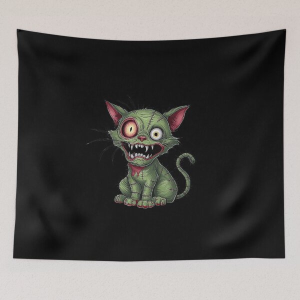 Item preview, Green Zombie Cat with Crazy Eyes – Spooky and Adorable Cartoon Style designed and sold by love3617.