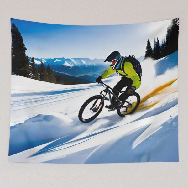 Item preview, MTB Shredder Conquers Snowy Christmas Trails designed and sold by GrizzlyCollective.