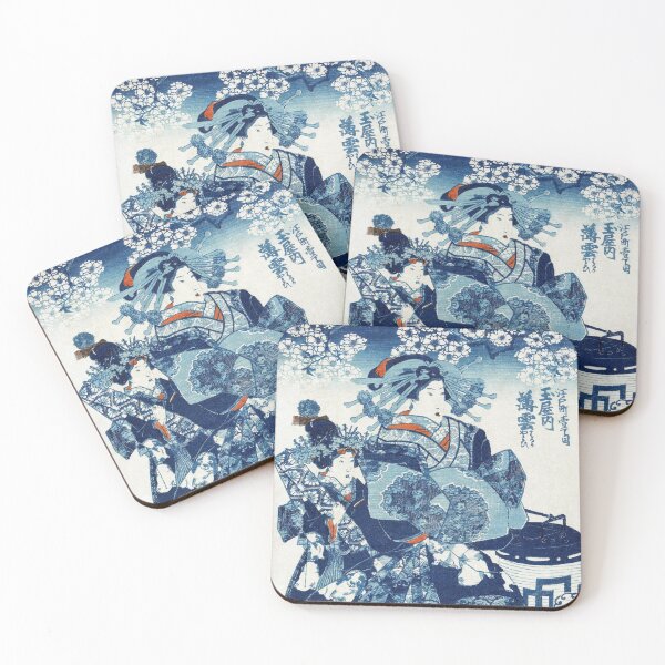 Item preview, Courtesans in Elegant Blue Kimono Under Cherry Blossoms designed and sold by MINE Design-Works.