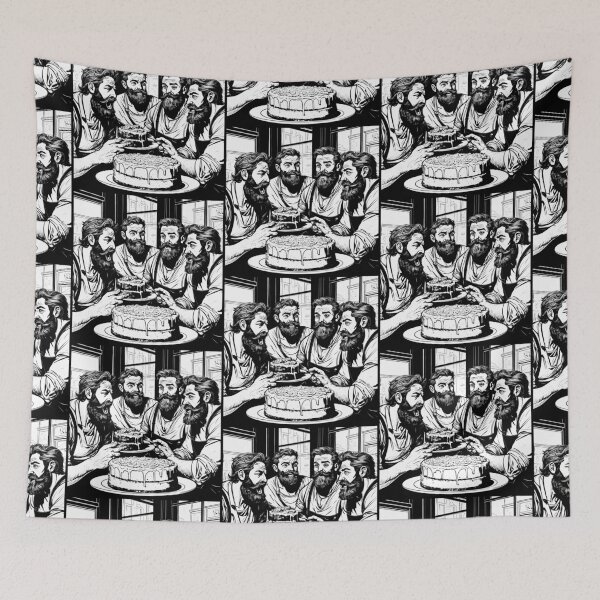 Item preview, Bearded barbarians eating rhubarb pie in a bar designed and sold by Harry Wibier.