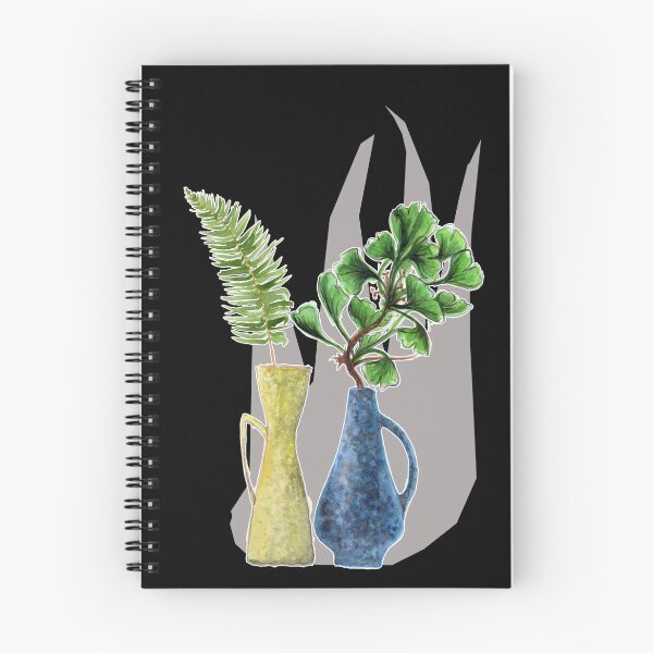 Item preview, I love jurassic ceramics! Vases still life with fern and gingko in blue-yellow-gray designed and sold by HeyK.