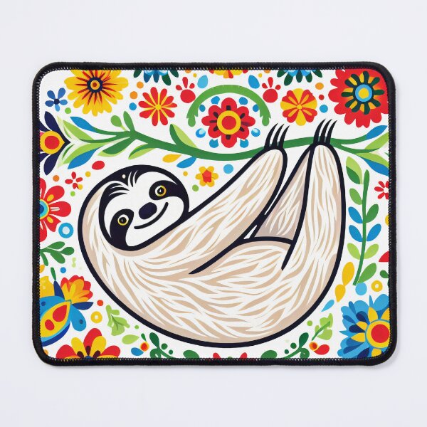 Item preview, Scandinavian Folk Art cute Sloth hanging out by heidiannemorris designed and sold by FOLK ART FUSION by heidiannemorris.