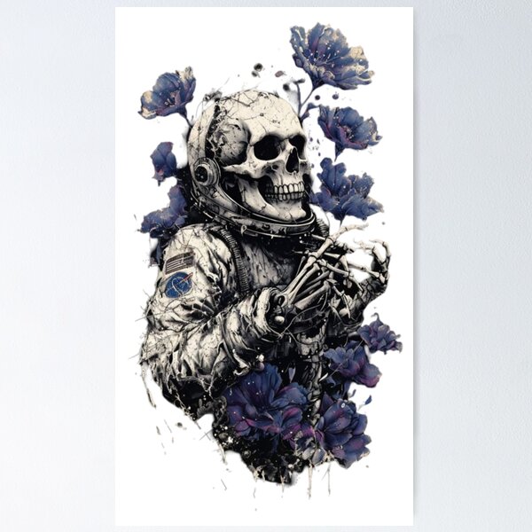 Item preview, Cosmic Rebirth – Skeleton Astronaut with Blue Flowers | Space & Death Art" designed and sold by Snow-flakes18.