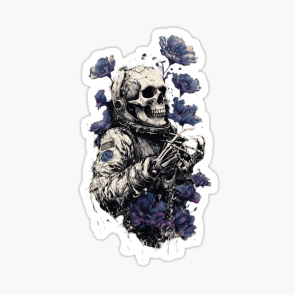 Item preview, Cosmic Rebirth – Skeleton Astronaut with Blue Flowers | Space & Death Art" designed and sold by Snow-flakes18.