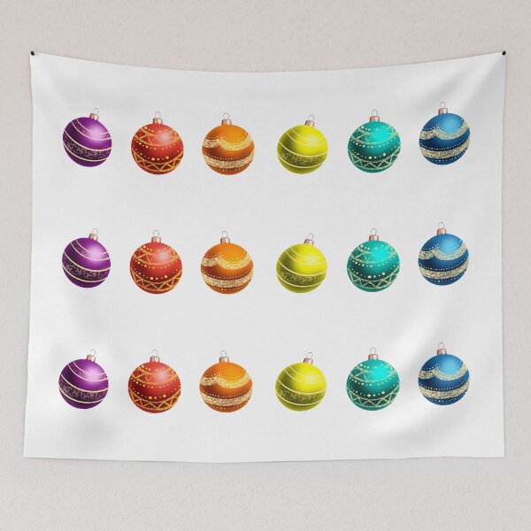 Item preview, Six festive Christmas balls in bright colors – yellow, orange, red, turquoise, blue and purple – perfect decoration for the Christmas season designed and sold by Nadja Leutloff.