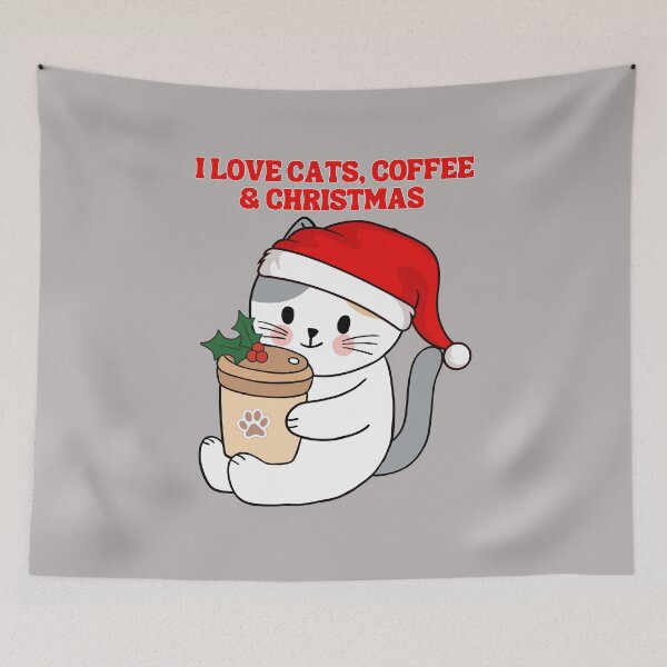 Item preview, I love cats, coffee and Christmas designed and sold by BigfeetLittlepaws.