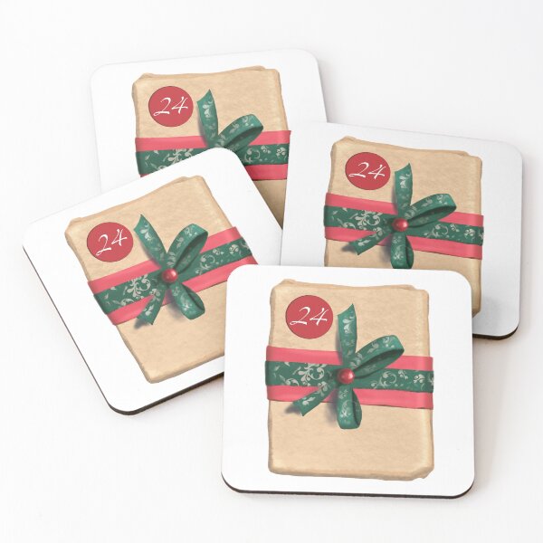 Item preview, Festive gift package with kraft paper, red and green bow, and a sticker with the number 24 - Perfect for Christmas, Advent calendars and festive decorations designed and sold by Nadja Leutloff.