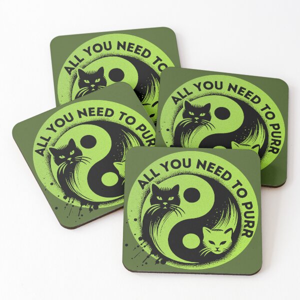 Item preview, yin-yang symbol and cats on green relaxing background designed and sold by Meandmyshop.