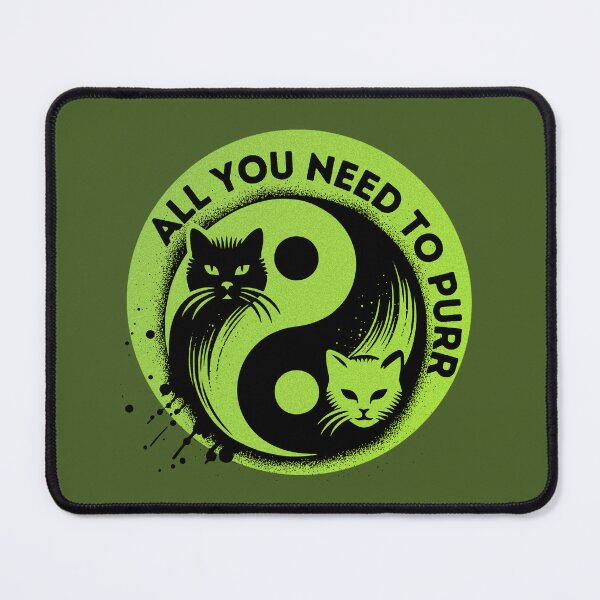 Item preview, yin-yang symbol and cats on green relaxing background designed and sold by Meandmyshop.