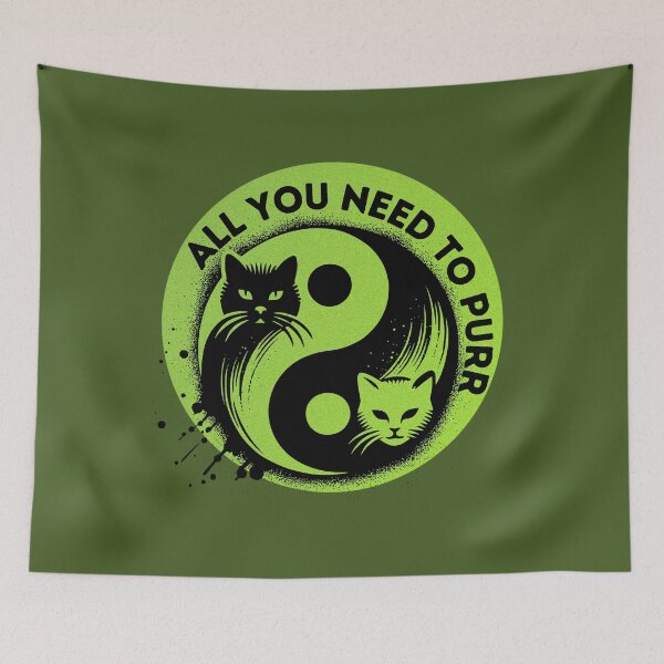 Item preview, yin-yang symbol and cats on green relaxing background designed and sold by Meandmyshop.