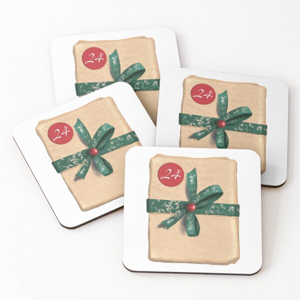 Item preview, Festive gift package with kraft paper, green bow, and a sticker with the number 24 - Perfect for Christmas, Advent calendars and festive decorations designed and sold by Nadja Leutloff.