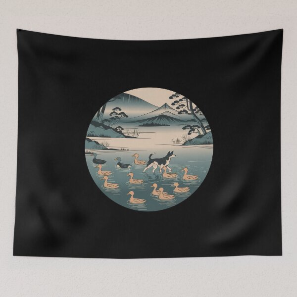 Item preview, Duck Herding ducks dog  ukiyo-e designed and sold by These_Prints.