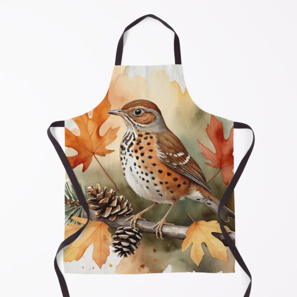 Item preview, Wood Thrush with Pinecones and Autumn Leaves designed and sold by WaterBirdArt.