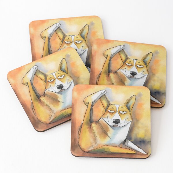 Item preview, Yoga Stretching Corgi – Watercolor Dog Art – corgi, yoga, zen, happy corgi designed and sold by Pastel-Pulse.