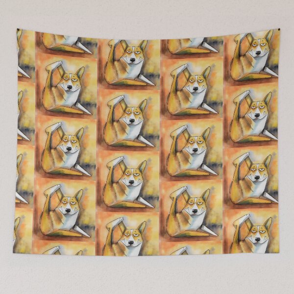 Item preview, Yoga Stretching Corgi – Watercolor Dog Art – corgi, yoga, zen, happy corgi designed and sold by Pastel-Pulse.