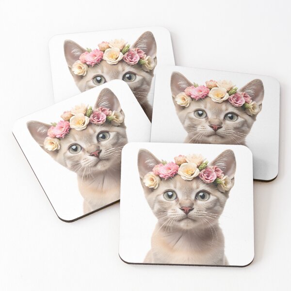 Item preview, Baby Burmese cat wearing floral crown designed and sold by LazyOwlStore.