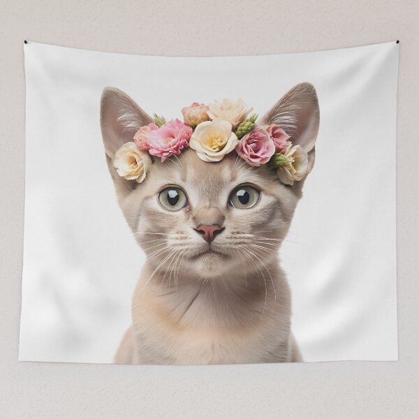 Item preview, Baby Burmese cat wearing floral crown designed and sold by LazyOwlStore.