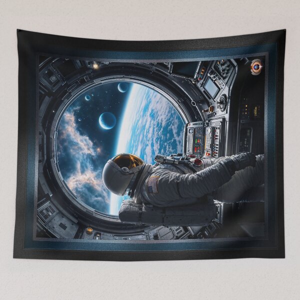Item preview, Astronaut Contemplates The Cosmos Through The Viewport Of A Space Buoy Astounding AI Concept Art by Xzendor7 designed and sold by Xzendor7 Digital Art Creations.