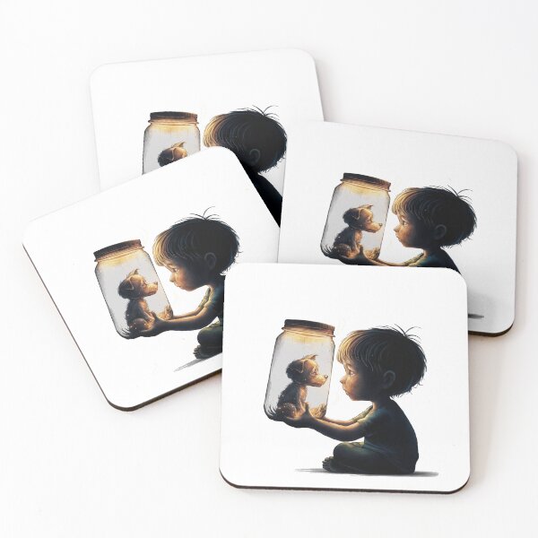 Item preview, Boy and Tiny Dog ​​in Jar designed and sold by CosmicFreedom9.