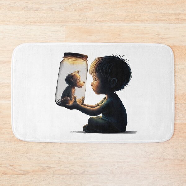 Item preview, Boy and Tiny Dog ​​in Jar designed and sold by CosmicFreedom9.