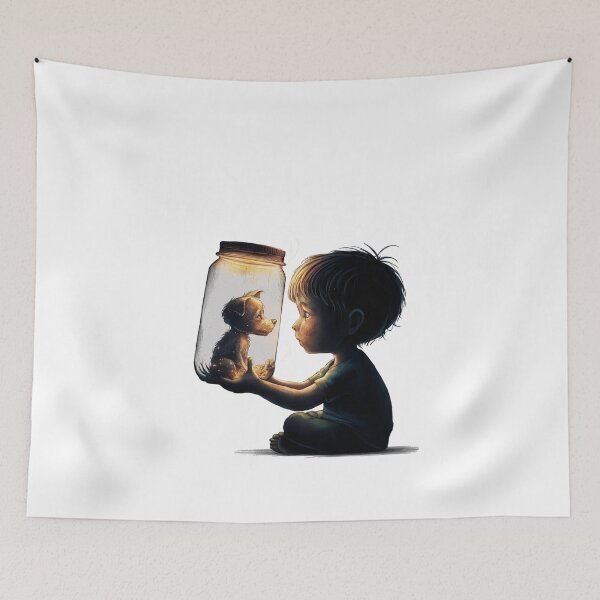 Item preview, Boy and Tiny Dog ​​in Jar designed and sold by CosmicFreedom9.