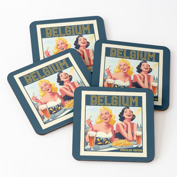 Item preview, Belgium Vintage Travel - Moules Frites Belgian Food Illustration designed and sold by SHELOPS.