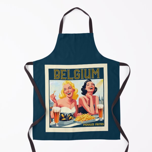 Item preview, Belgium Vintage Travel - Moules Frites Belgian Food Illustration designed and sold by SHELOPS.
