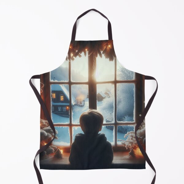 Item preview, Child silhouette gazing through frosted window at snowy winter village scene designed and sold by homydesign.