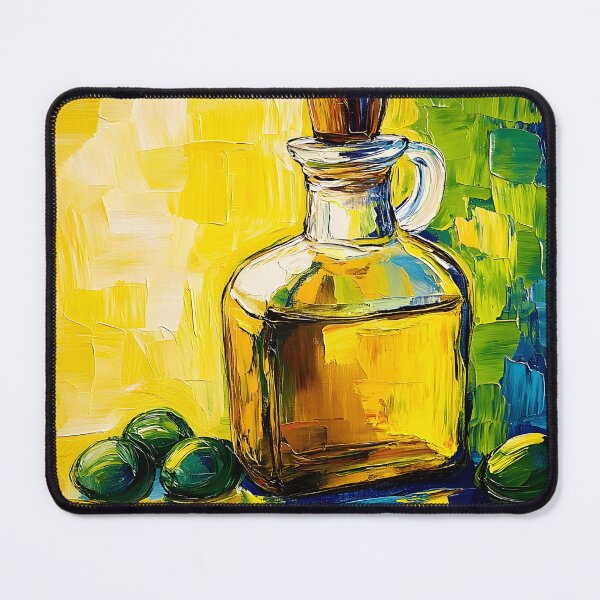 Item preview, Golden Essence - Olive Oil and Green Olives Against Bold Brushstrokes Abstract Digital AI Art designed and sold by OlfactoART Studio.