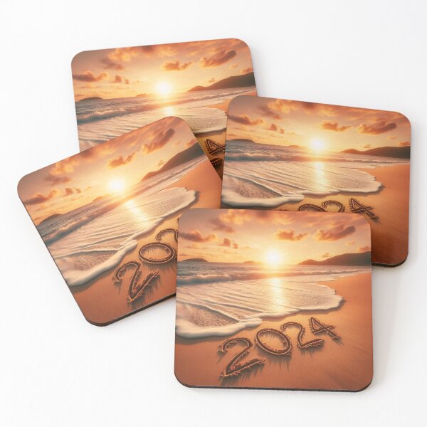 Item preview, The year 2024 is etched in the sand at the edge of the ocean as the sun sets over the horizon designed and sold by homydesign.