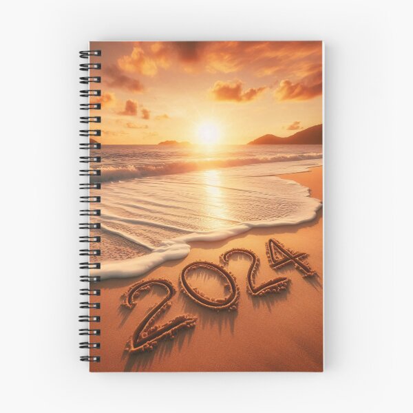 Item preview, The year 2024 is etched in the sand at the edge of the ocean as the sun sets over the horizon designed and sold by homydesign.