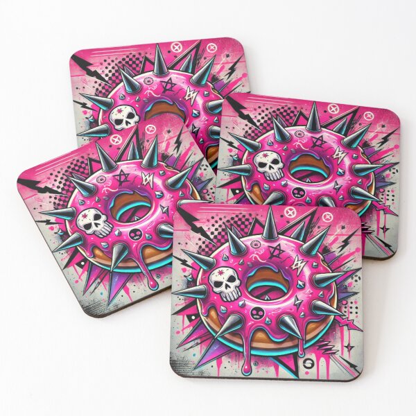 Item preview, Punk Rock Spiked Donut Artwork | Bold Pink Skull-Themed Edgy Illustration designed and sold by Negative Vibes Only.
