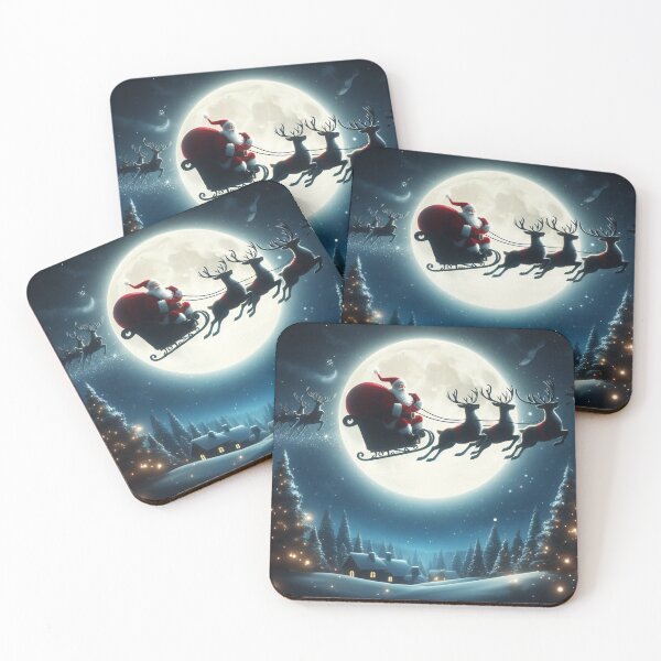 Item preview, Santa Claus flies through the night sky in his sleigh, pulled by reindeer designed and sold by homydesign.