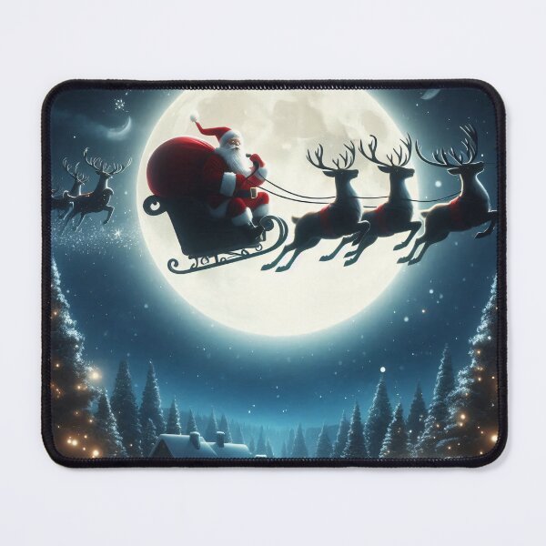 Item preview, Santa Claus flies through the night sky in his sleigh, pulled by reindeer designed and sold by homydesign.