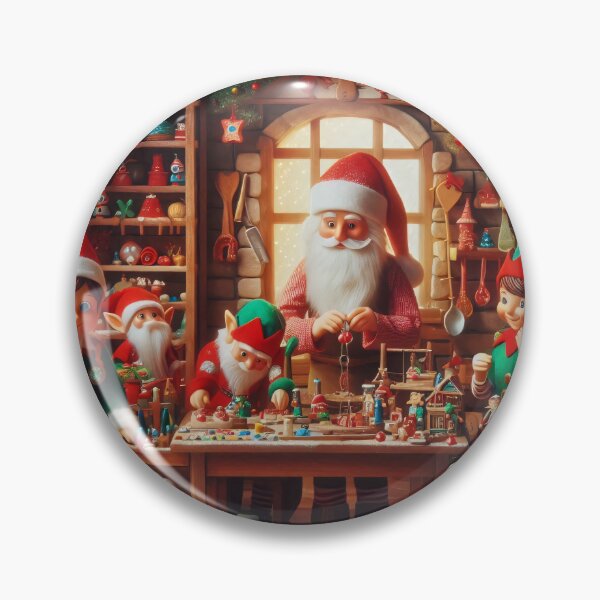Item preview, Santa and elves in a festive workshop, crafting toys and decorations designed and sold by homydesign.