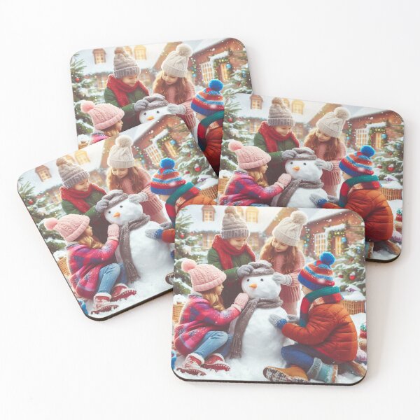 Item preview, Children building a snowman in a festive winter setting designed and sold by homydesign.