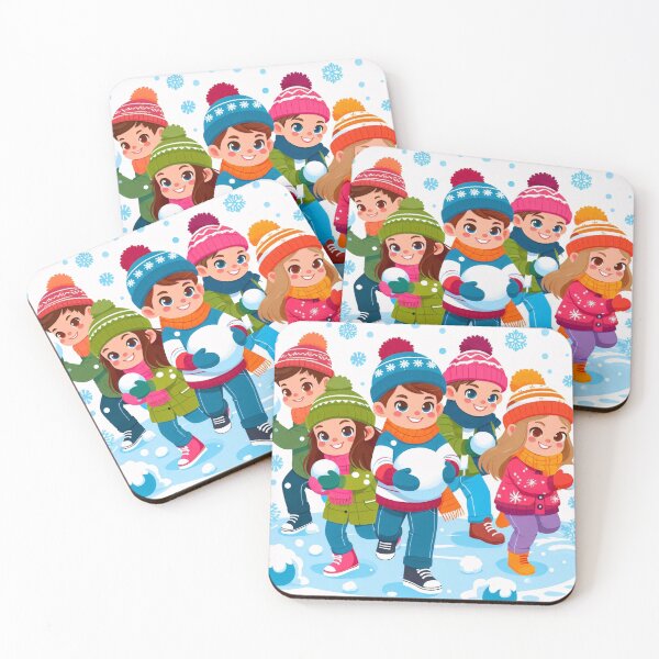 Item preview, Children playing in the snow, wearing colorful winter clothes and hats, holding snowballs designed and sold by homydesign.
