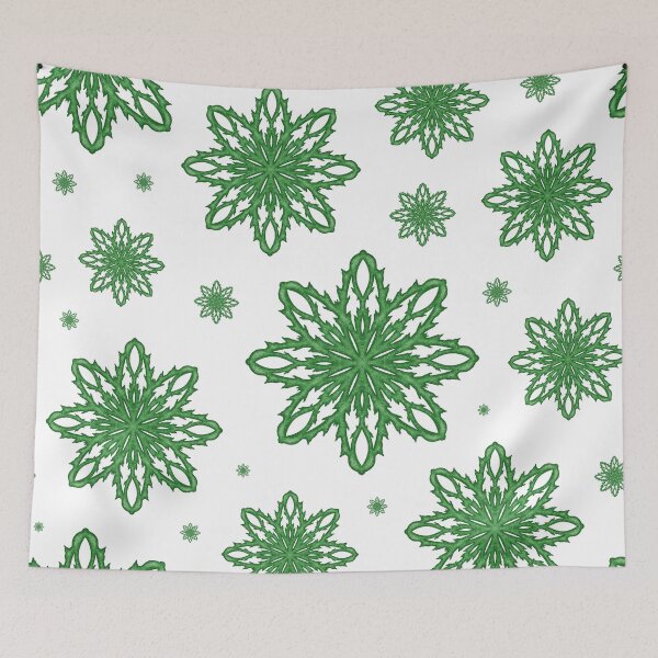 Item preview, Pattern of falling snowflakes "Inspiration" of green color on a white background designed and sold by Cherevan.