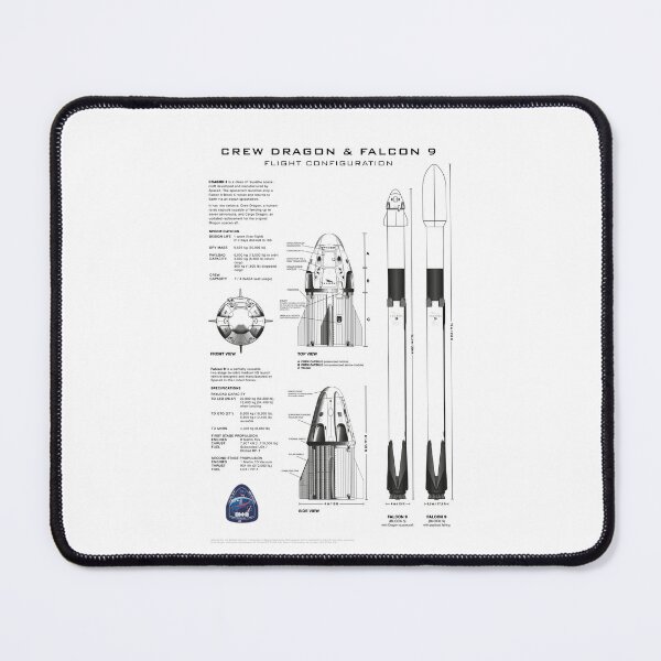 Artikelvorschau, Crew Dragon Raumschiff & Falcon 9 Rakete Blueprint in High Resolution (weiß) entworfen und verkauft von RyansWorkshop.