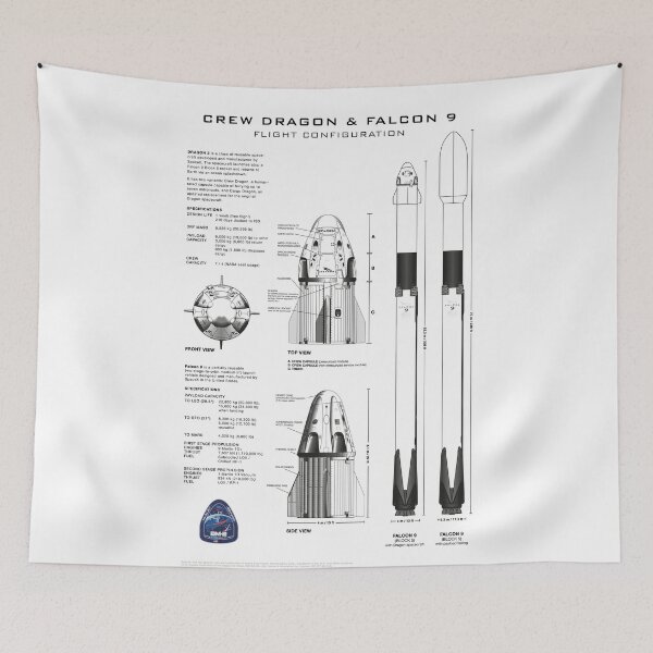 Item preview, Crew Dragon Spacecraft & Falcon 9 Rocket Blueprint in High Resolution (white) designed and sold by RyansWorkshop.