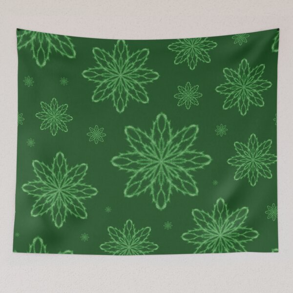 Item preview, Pattern of falling snowflakes "Inspiration" of green color on a dark green background designed and sold by Cherevan.