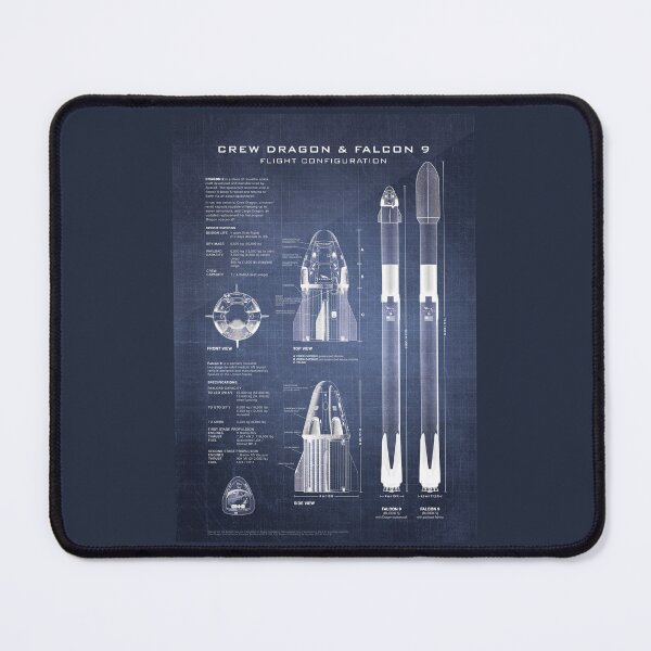 Artikelvorschau, Crew Dragon Raumschiff & Falcon 9 Rakete Blueprint in High Resolution (dunkelblau) entworfen und verkauft von RyansWorkshop.