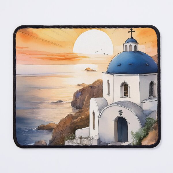 Item preview, A picturesque church perched on a cliff overlooking a stunning sunset over the Aegean Sea designed and sold by homydesign.