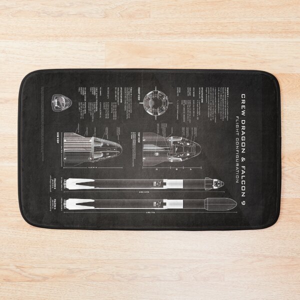 Item preview, Crew Dragon Spacecraft & Falcon 9 Rocket Blueprint in High Resolution (chalkbord black) designed and sold by RyansWorkshop.