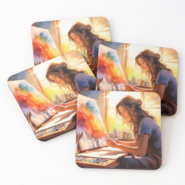 Item preview, An artist painting with vibrant colors in a sunlit studio, surrounded by brushes and art supplies, enjoying creative expression designed and sold by homydesign.