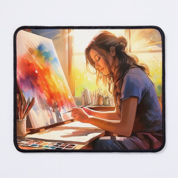 Item preview, An artist painting with vibrant colors in a sunlit studio, surrounded by brushes and art supplies, enjoying creative expression designed and sold by homydesign.