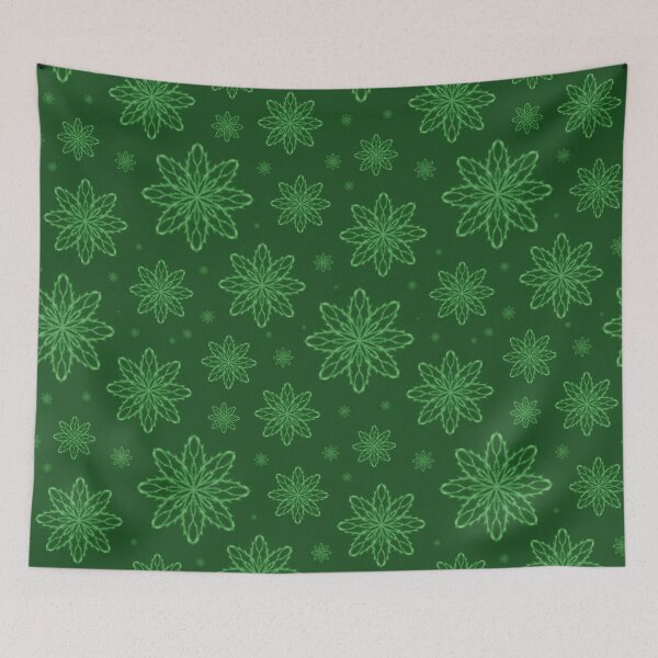 Item preview, Pattern of falling snowflakes "Inspiration" of green color on a dark green background designed and sold by Cherevan.