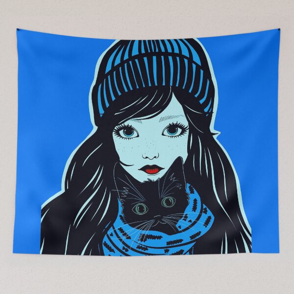 Item preview, Girl in blue with a cat designed and sold by Maryart8.